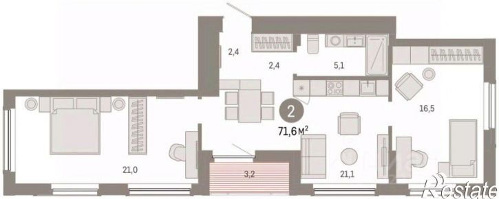 2-комн квартира в новом доме улица Крупской