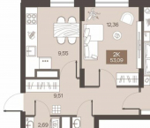 2-комн, 53 кв м, этаж 10/17 ул Завертяева, 1