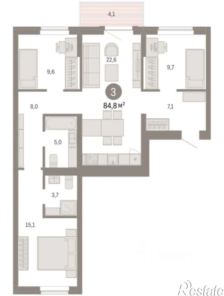 3-комн квартира в новом доме б-р М.М.Кузьмина, 29,  д. 29