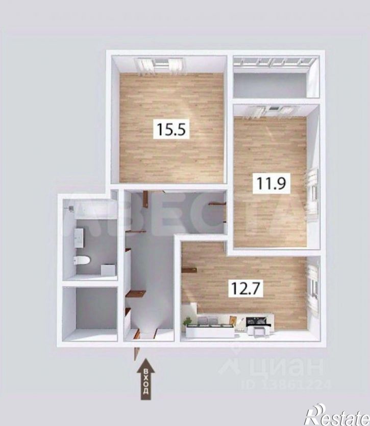 2-комн квартира ул 2-я Поселковая, 10 1,  д. 10 1,  к. 1