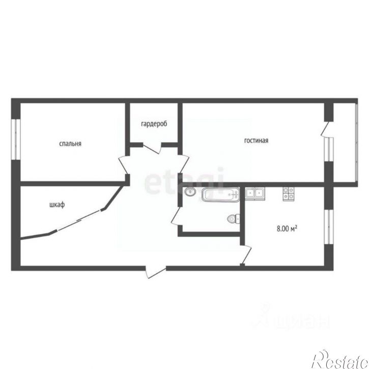 2-комн квартира улица Малиновского, 14 к2,  д. 14 к2