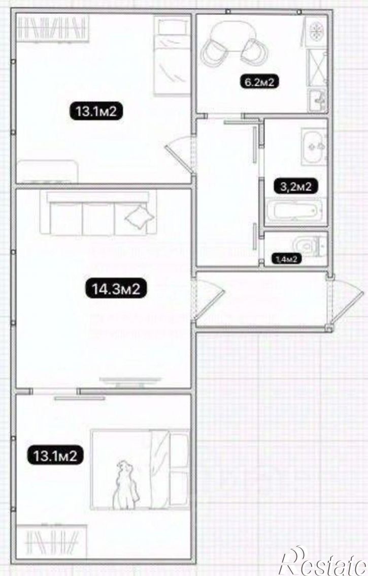 3-комн квартира ул Орловского, 12,  д. 12