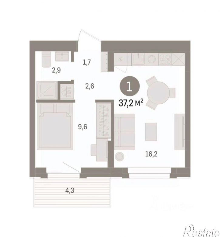 1-комн квартира в новом доме бульвар Архитекторов (дублёр), 2,  д. 2