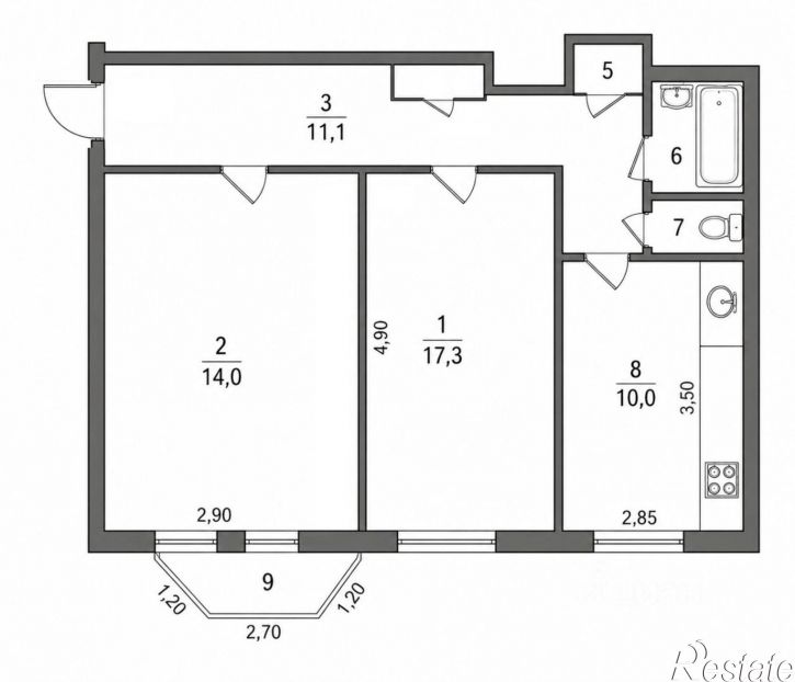 2-комн квартира ул Герцена, 38,  д. 38