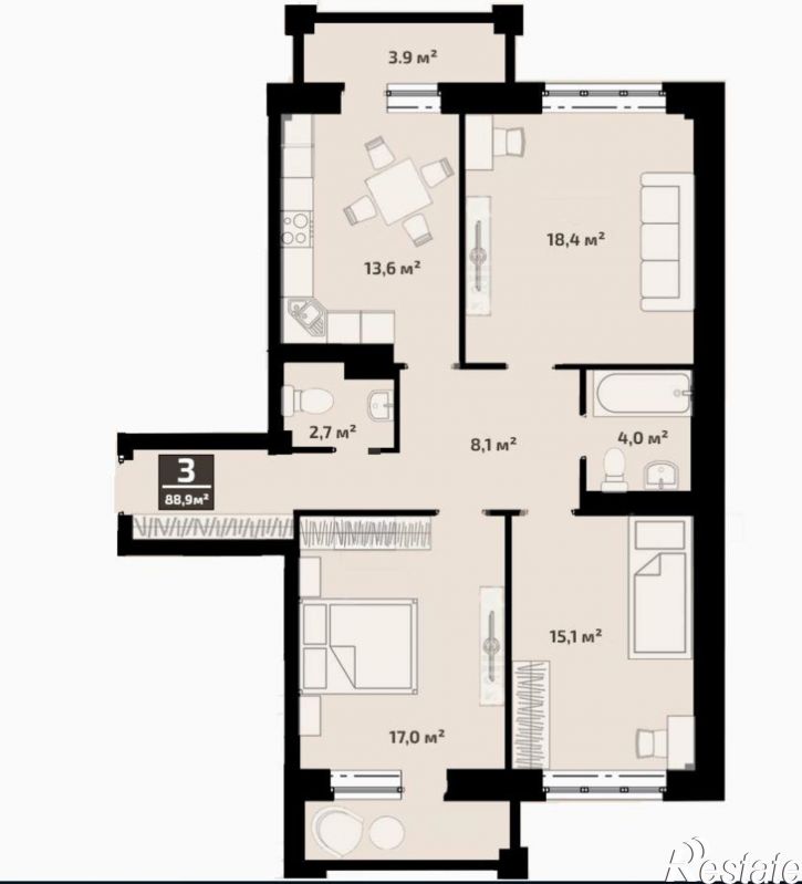 3-комн квартира Б.Г. Шаронова, 33
