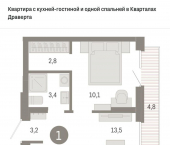 1-комн, 38 кв м, этаж 6/9 улица Крупской, 12к5