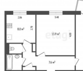 2-комн, 53кв м, этаж 3/9 ул Крыловская, 23