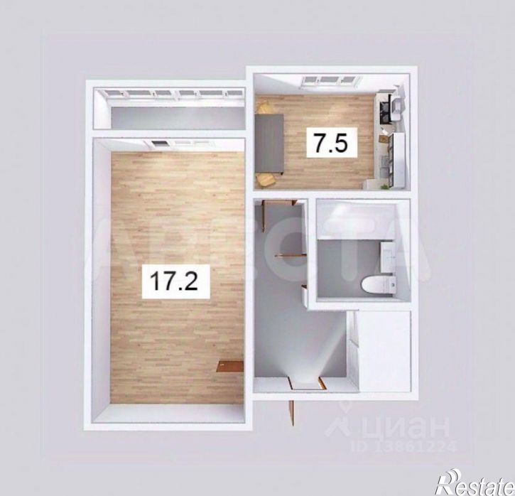 1-комн квартира ул Бородина, 15,  д. 15