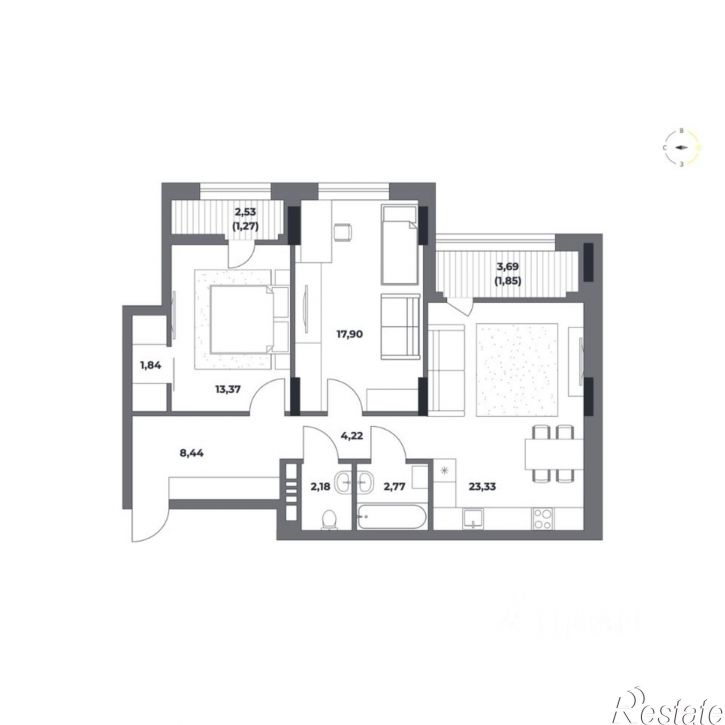 2-комн квартира в новом доме ул Пушкина, 133/1,  д. 133/1
