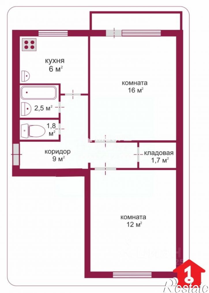2-комн квартира ул 50-летия ВЛКСМ, 4в,  д. 4в