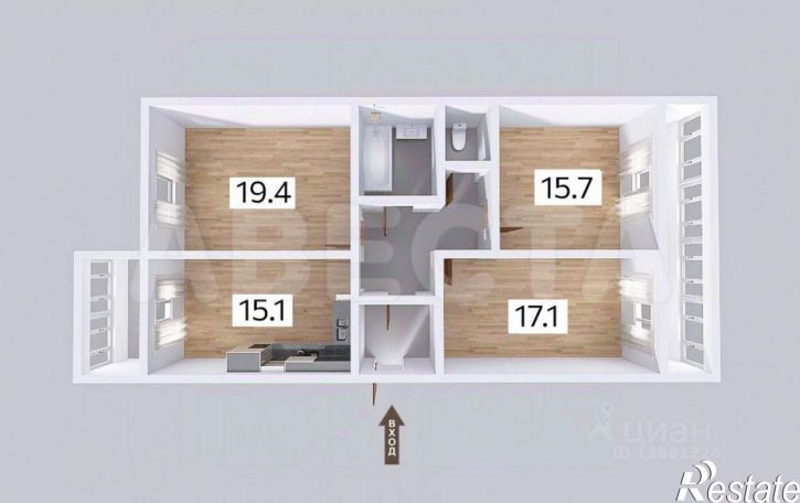3-комн квартира ул Яковлева, 15,  д. 15