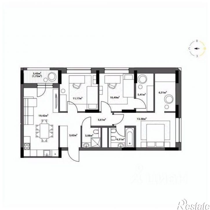 3-комн квартира в новом доме ул 2-я Северная, 84,  д. 84