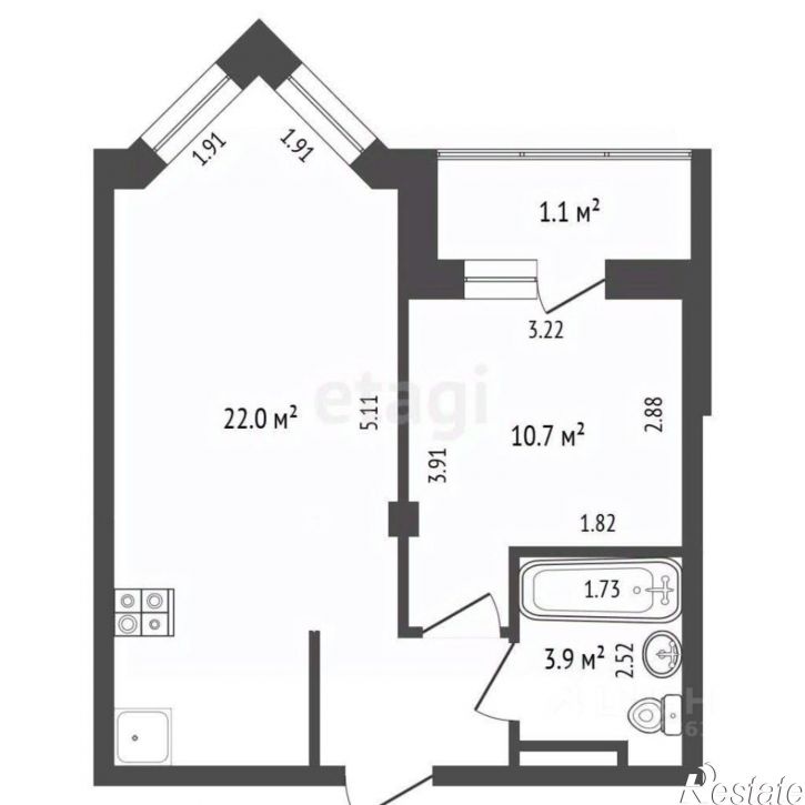 1-комн квартира ул Туполева, 2,  д. 2