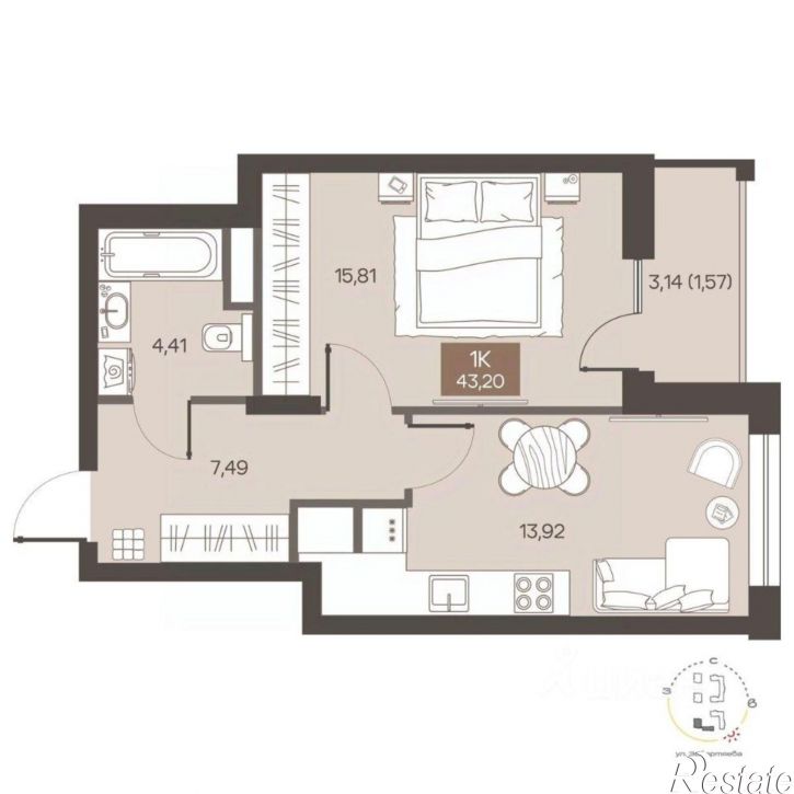 1-комн квартира в новом доме ул Завертяева, 1,  д. 1