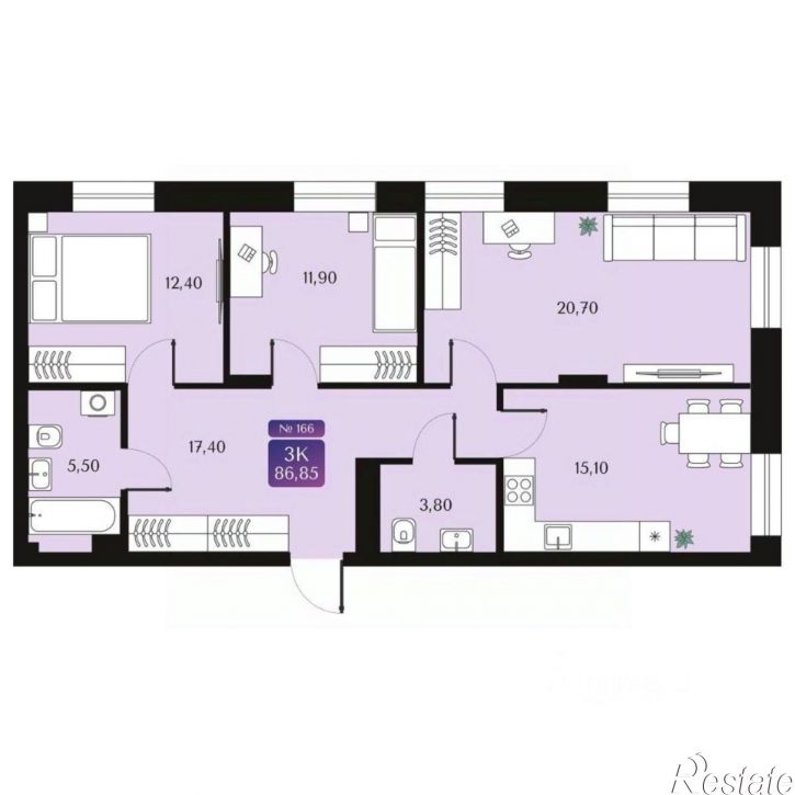 3-комн квартира в новом доме ул 6-я Северная, 138,  д. 138