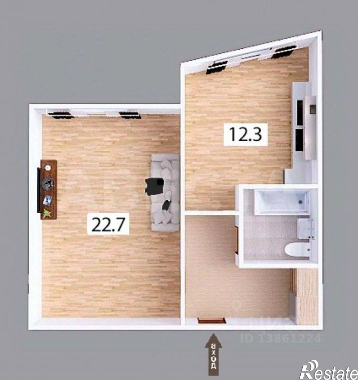 1-комн квартира ул 6-я Ленинградская, 8,  д. 8