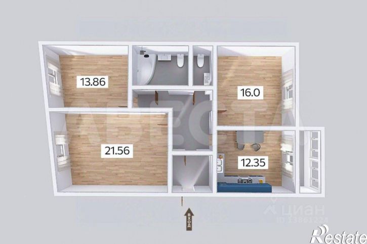 3-комн квартира ул Яковлева, 15,  д. 15