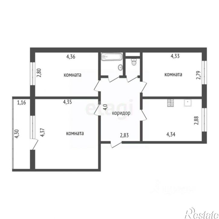3-комн квартира ул 8-я Кировская, 101,  д. 101