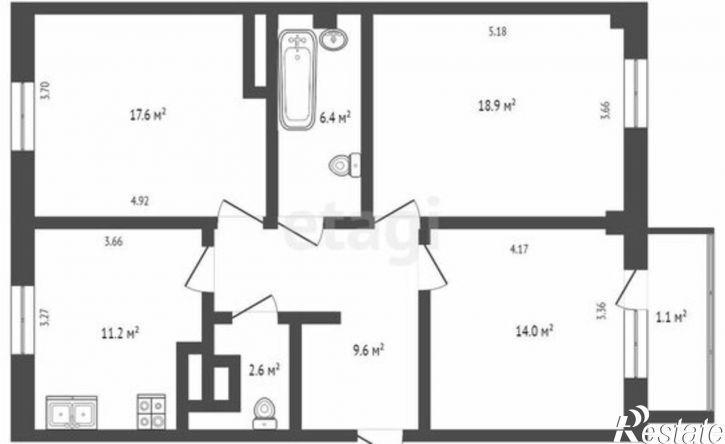 3-комн квартира ул Конева, 14,  д. 14