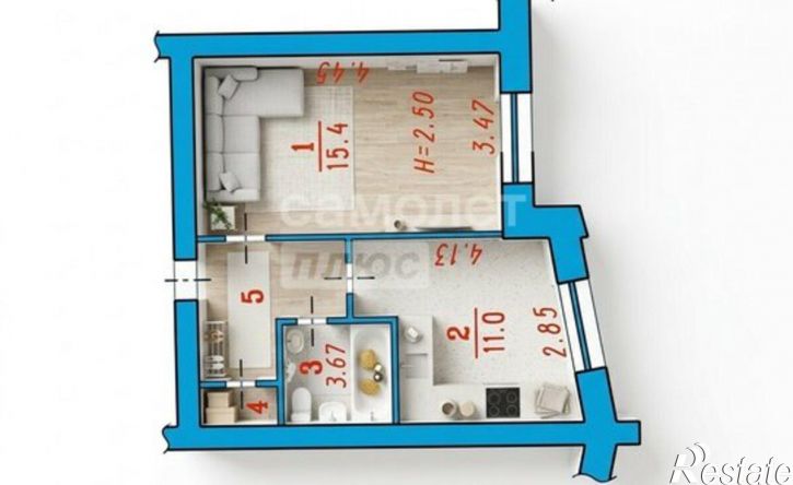 1-комн квартира ул 6-я Ленинградская, 8,  д. 8