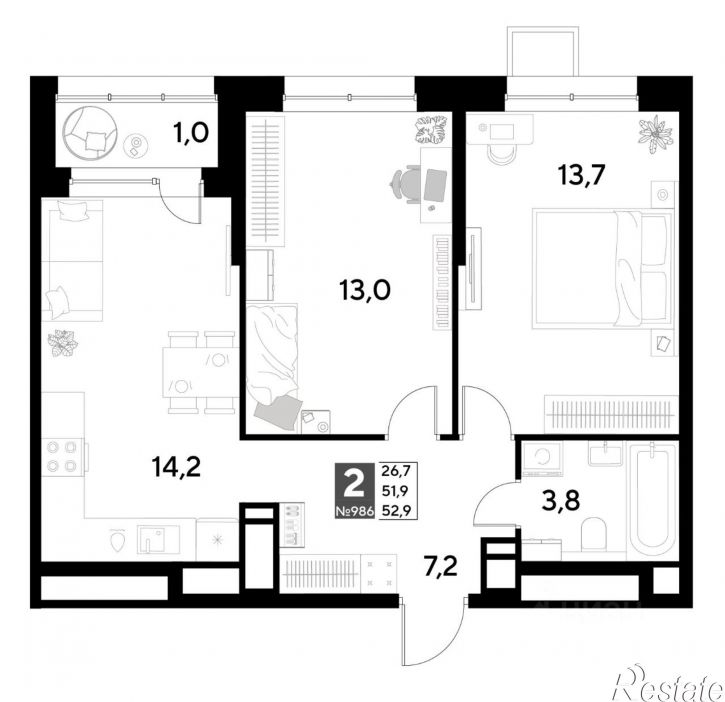 2-комн квартира в новом доме ул Светловская, 7,  д. 7