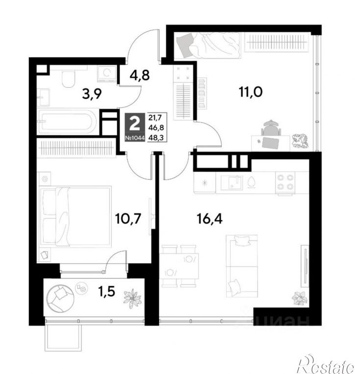 2-комн квартира в новом доме ул Светловская, 7,  д. 7