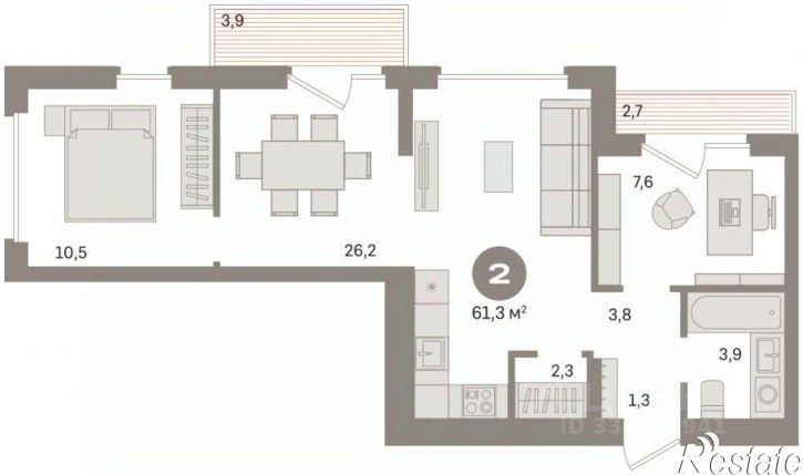 2-комн квартира в новом доме улица Крупской