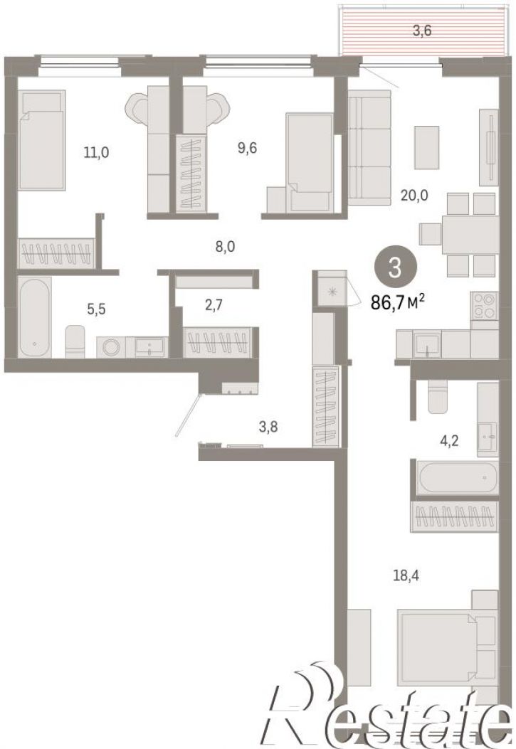 3-комн квартира в новом доме улица Б.Г. Шаронова, 9