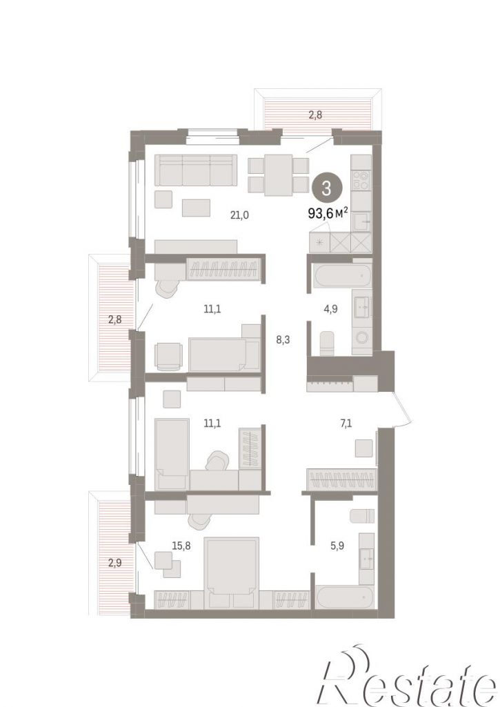 3-комн квартира в новом доме улица Б.Г. Шаронова, 9