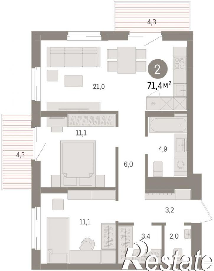 3-комн квартира в новом доме улица Б.Г. Шаронова, 9