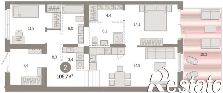 3-комн квартира в новом доме Крупской, 11