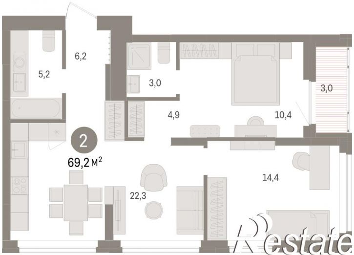 3-комн квартира в новом доме улица Б.Г. Шаронова, 9