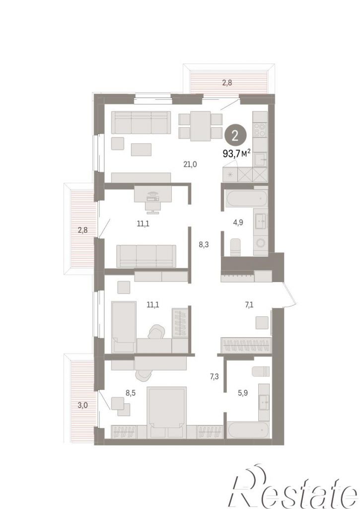 3-комн квартира в новом доме улица Б.Г. Шаронова, 9