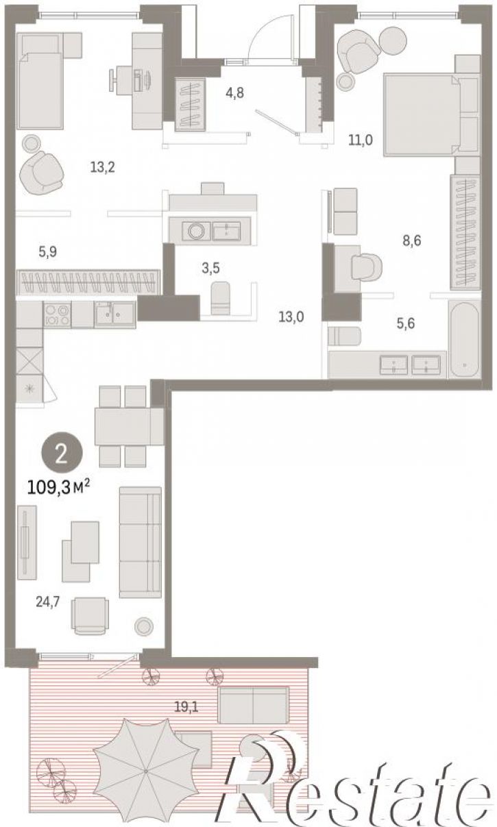 3-комн квартира в новом доме улица Крупской, 12, корп.5