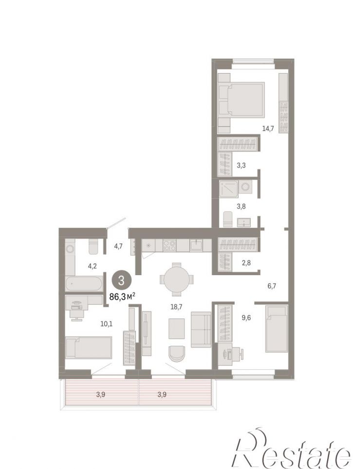 3-комн квартира в новом доме Крупской, 11