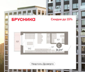 1-комн, 24.75 кв м, этаж 10/16 улица Б.Г. Шаронова, 9